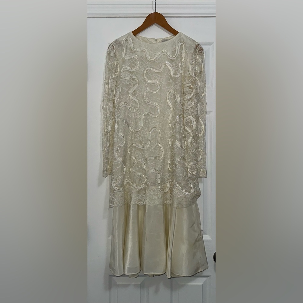 1980s Ricki Lang Vintage Formal White Lace Dress